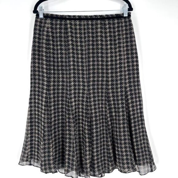 Vintage Y2K Anne Klein Silk Houndstooth Black Knee Length Skirt Size 10‎ Witchy - Picture 2 of 11